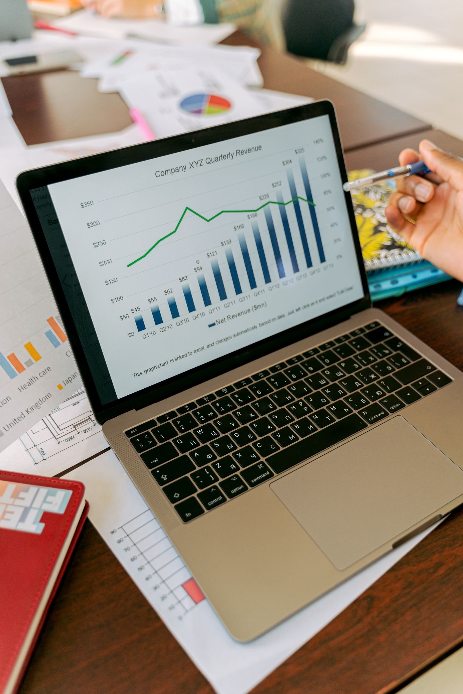 Customer analysis concepts illustrated by statistics and charts on a monitor.
